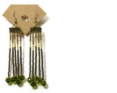 Handmade Earthy Green Dangle Peyote Earrings, Jewelry Gift