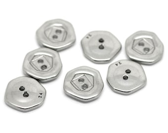 5 Stainless Steel Buttons - 15mm - 2 Hole - Silver Tone - Metal Button
