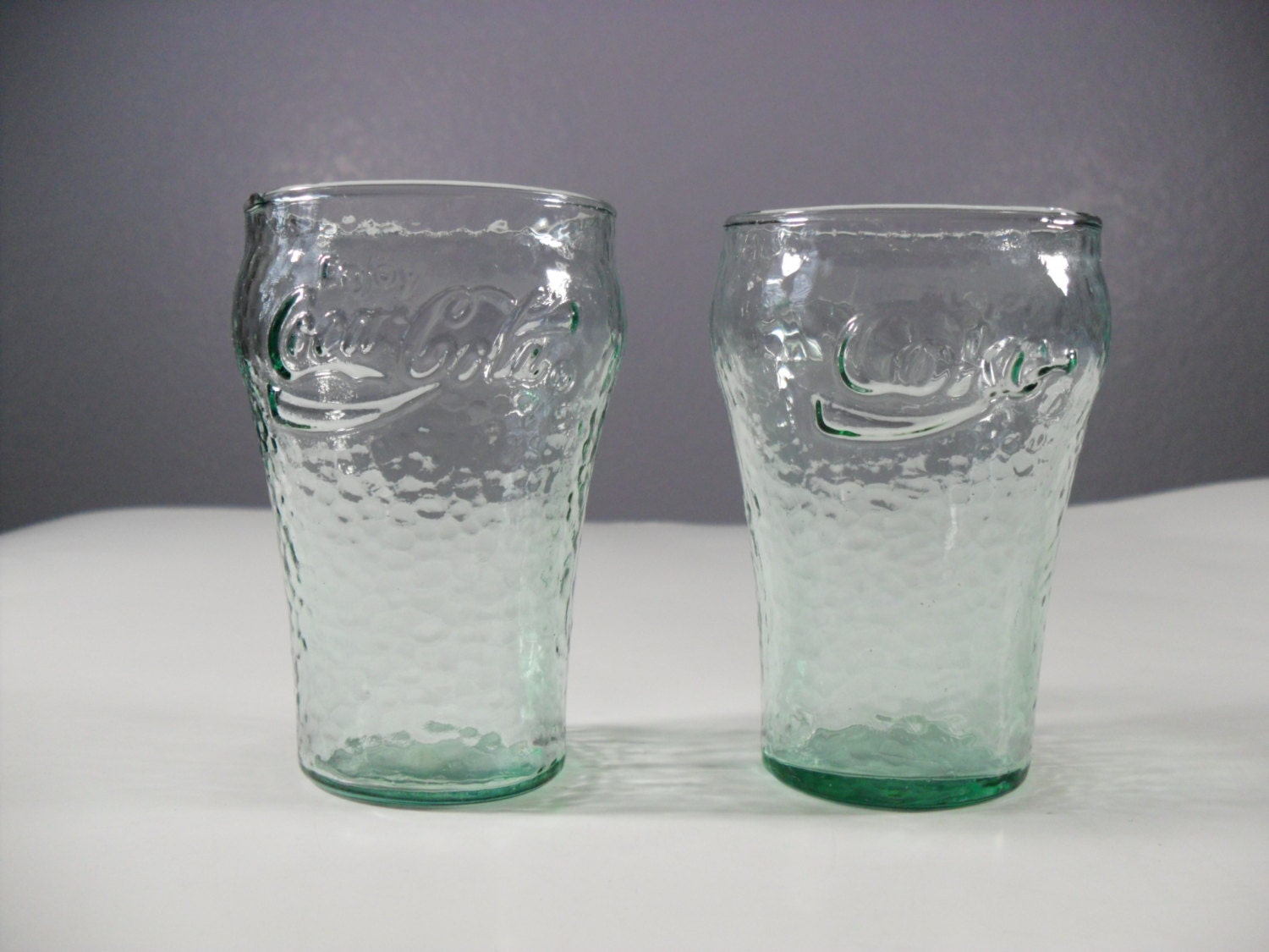 Vintage Coca Cola Green Glasses Pair of Coke Glasses Small