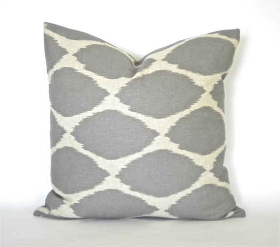 West Elm Grey Ikat Decorative Pillow Cover Gray & Flax Tan