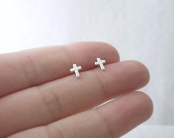 Tiny silver cross post earrings - sterling silver studs - chic modern jewelry