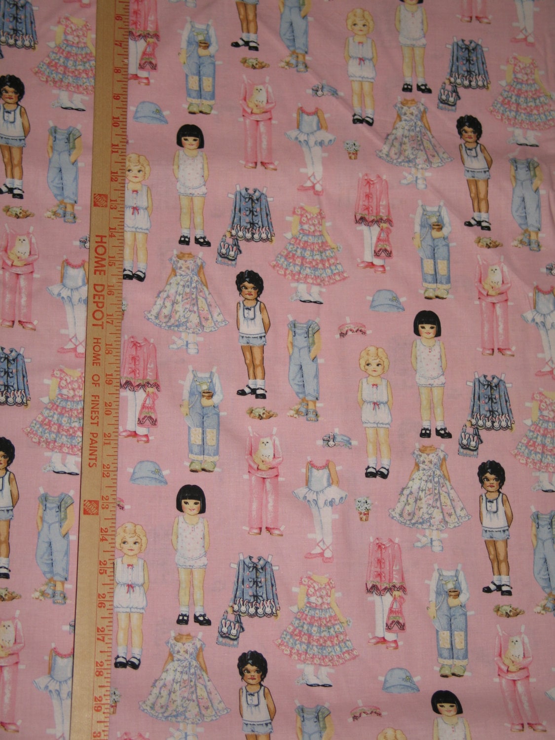 Pink Paper Doll Fabric designed by Patty Reed out of print