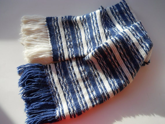 Items similar to Scarf Knitting. Handmade in Blue and White. . Ready to ...