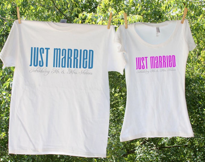 Classic Just Married Shirts - introducing Mr and Mrs - two shirt set