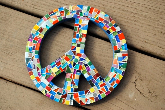 Multicolored Mosaic Peace Sign Wall Art