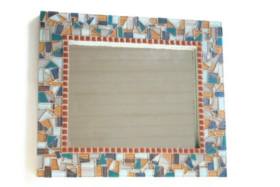 Blue and Tan Mosaic Mirror by GreenStreetMosaics on Etsy