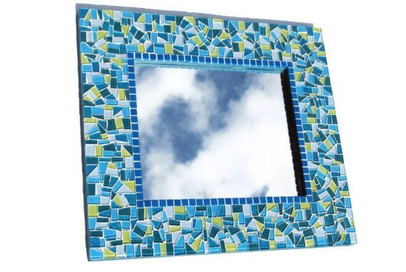 Lime Green and Teal Mosaic Mirror by GreenStreetMosaics on Etsy