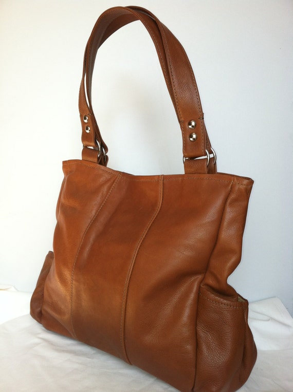 Genuine brown leather purse tote handbag handmade bag katty