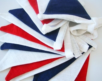 Bunting / Fabric Flag Banner / Pennant Nursery / Porch / Patio Decor / Photo Prop / Navy / Red / Champagne White
