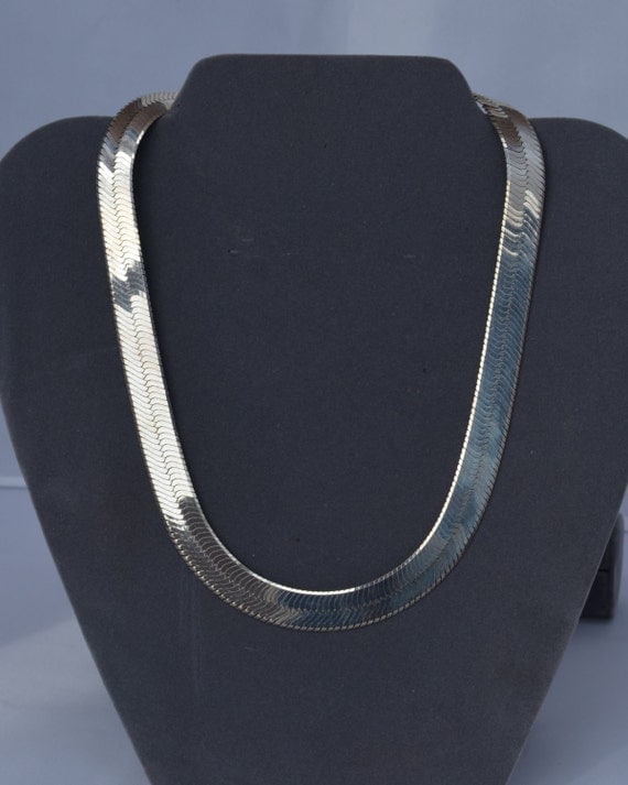 925 Italian Sterling Silver Wide Herringbone Necklace