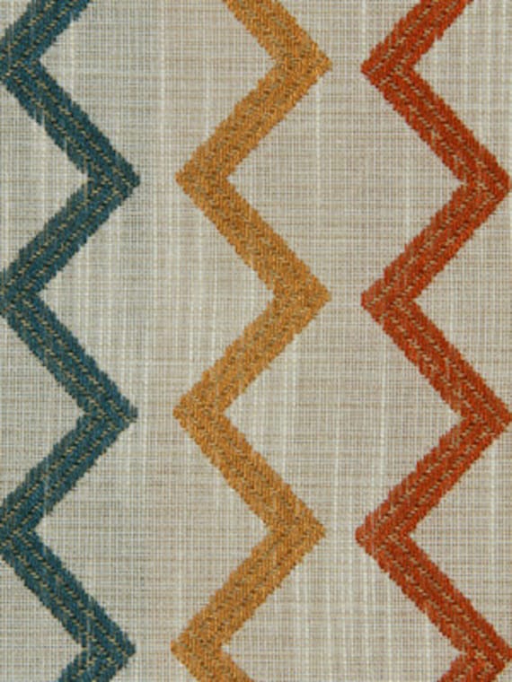 Orange Teal Fabric by the Yard Modern Zig Zag by PopDecorFabrics