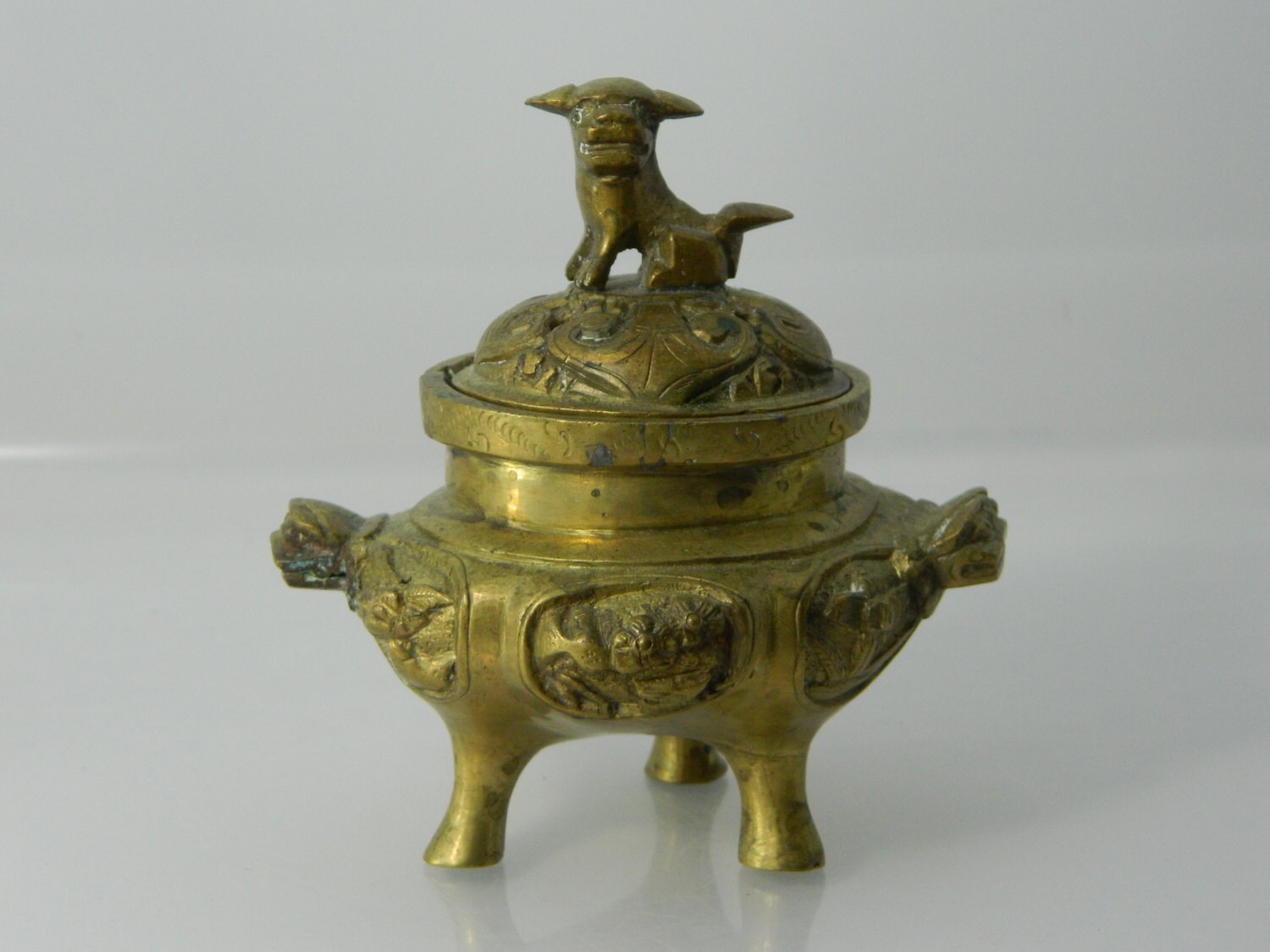 Vintage Brass Foo Dog Incense Burner Very Old Brass Incense