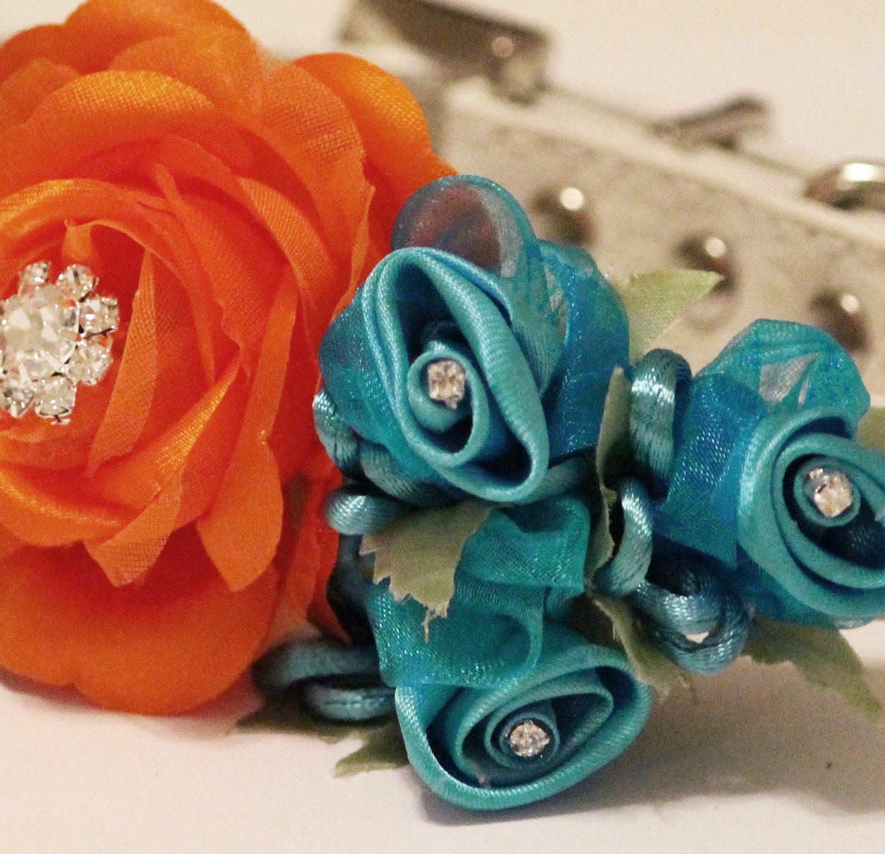 Blue Orange Wedding Dog Collar. Blue Orange Floral by LADogStore