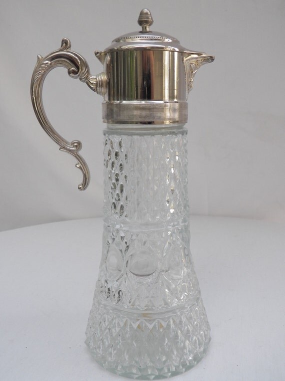 Vintage Leonard Crystal Drinking Pitcher Silver Plated