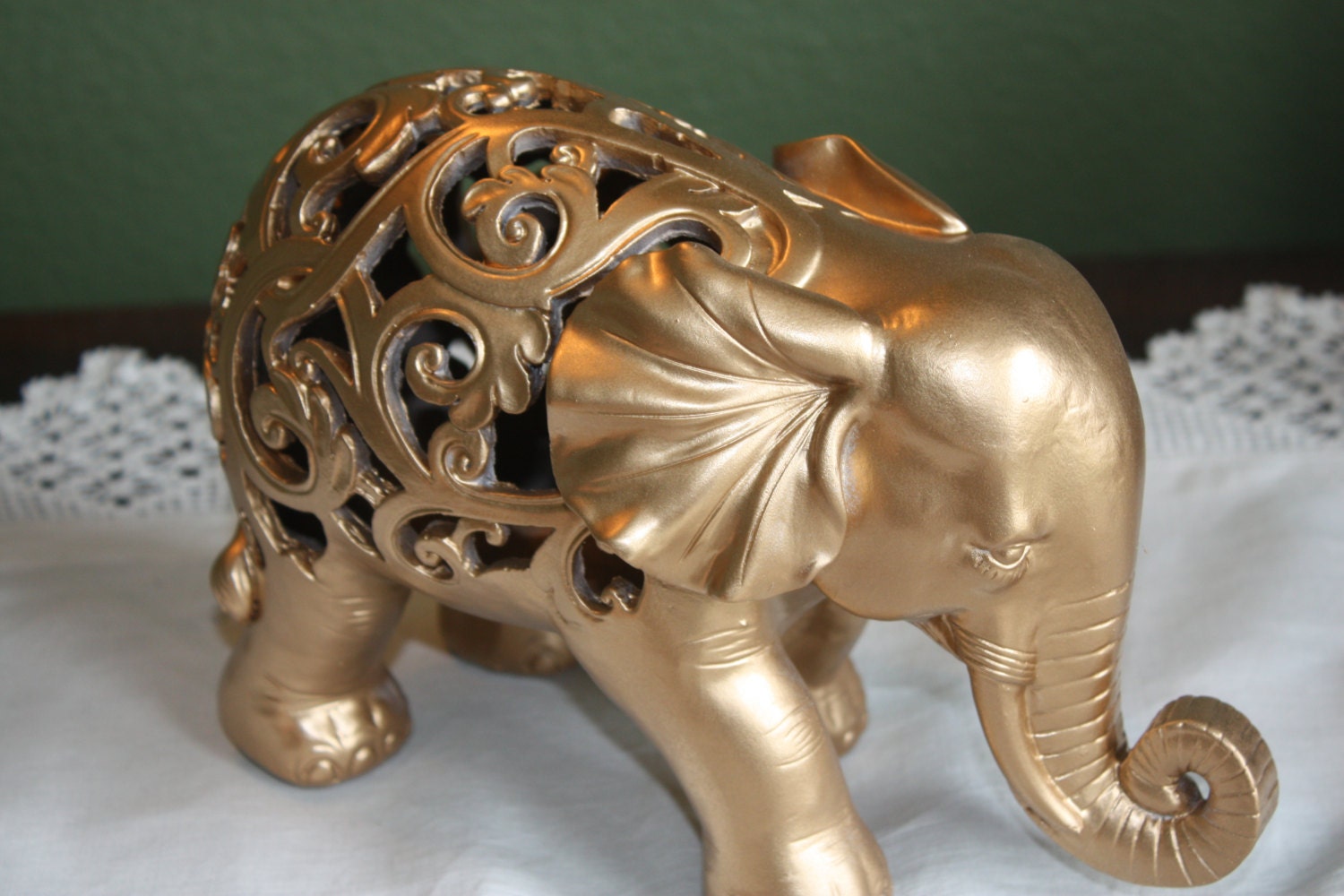GOLD Ornate Elephant Figurine / Home Decor / Animal Decor