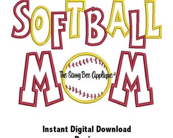 DD SOFTBALL MOM Two Line Applique - Machine Embroidery Design - 3 Sizes - Instant Download