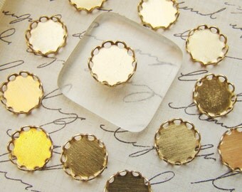 9mm Round Raw Brass Lace Scalloped Edge Settings Connectors US Made Blanks- 12