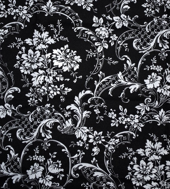 1 yard Black and White Flowers Fabric Traditions 2007