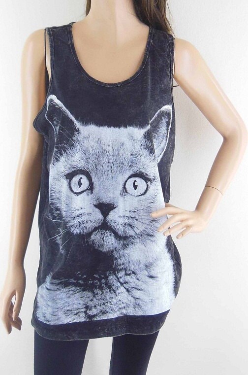 Cat Shirt Cat Tank Top Animal Tank Top Women Tshirt by sinclothing