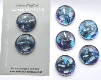 SOLD, Commissioned 6 x Fused glass blue Dichroic Buttons