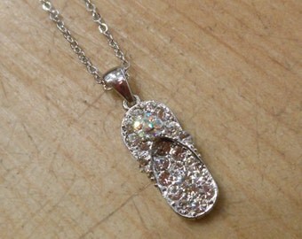 Flip Flop Necklace - Rhinestone Silver Flip Flop Necklace