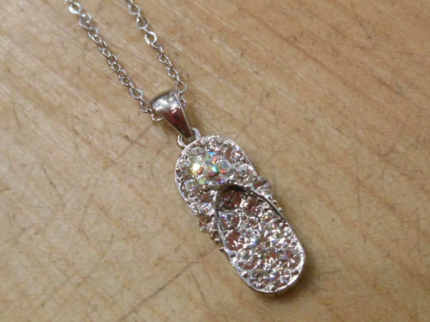 Flip Flop Necklace Rhinestone Silver Flip Flop Necklace