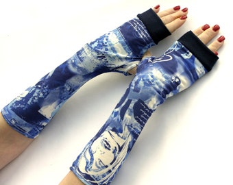 Blue Arm Warmers / Fingerless Gloves - mittens, gloves, cuffs, urban clothing, street fashion, comics