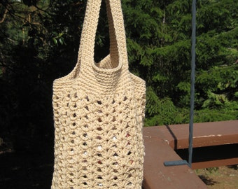 Pretty hand crocheted Acrylic Market Tote in Tan