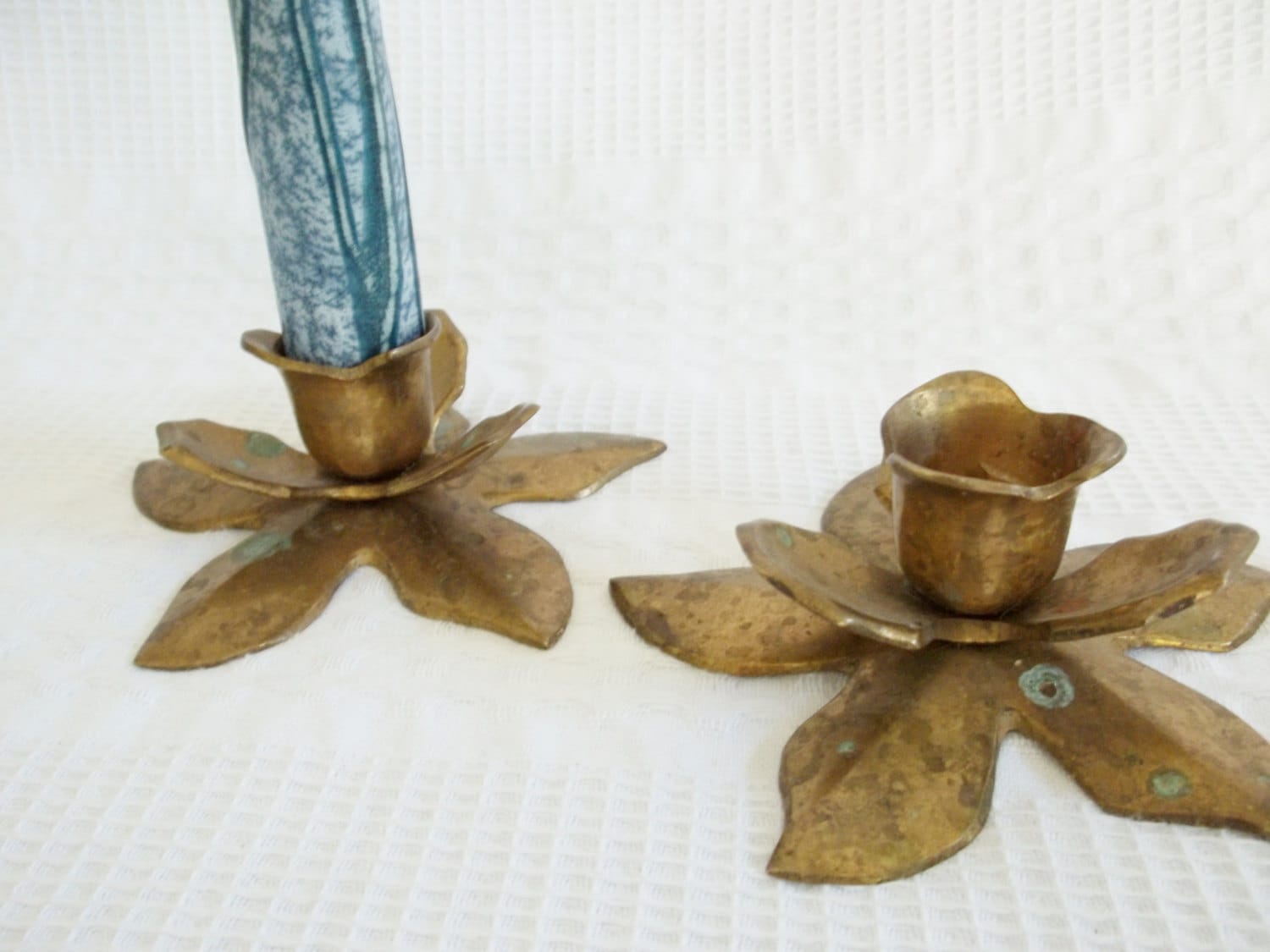 Vintage solid brass lotus flower candle holder for taper
