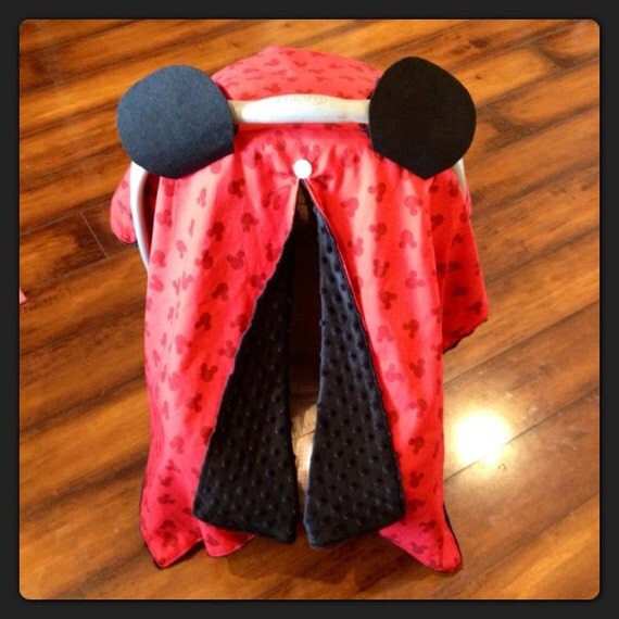 Mickey Mouse Car Seat Canopy Red Cotton Fabric With Mickey Mouse Car Seat Canopy Red Cotton Fabric With Black Minky Inside
