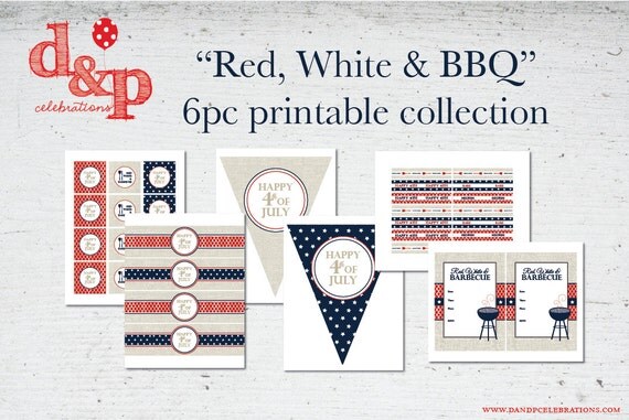 50% off DIY Printable Red, White and BBQ collection INSTANT Download Il_570xn