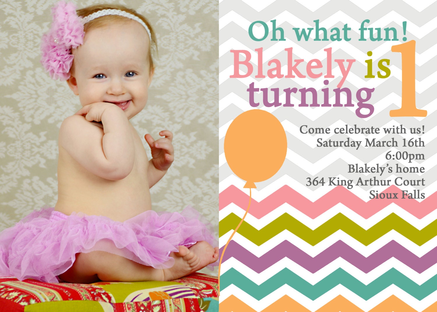 adorable chevron 1st birthday invitation