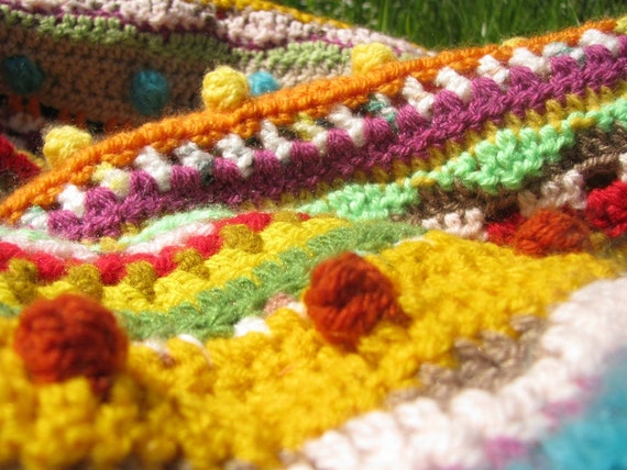Afghan crochet baby blanket with bubbles, colorful rustic blanket - unique
