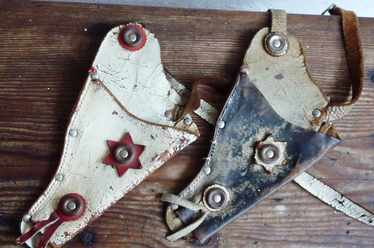 Vintage 1950's Leather Cap Gun Holsters Rare Vintage Toy
