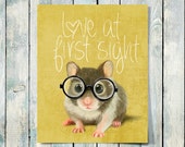 Love at first sight. Small mouse with glasses print, mouse poster 8x10 print gift funny gift print portrait wall art print wall decor Love at first sight. Small mouse with glasses print, mouse poster 8x10 print gift funny gift print portrait wall art print wall decor