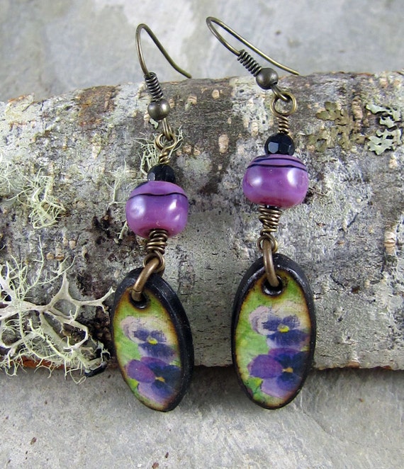 Handmade purple flower earrings