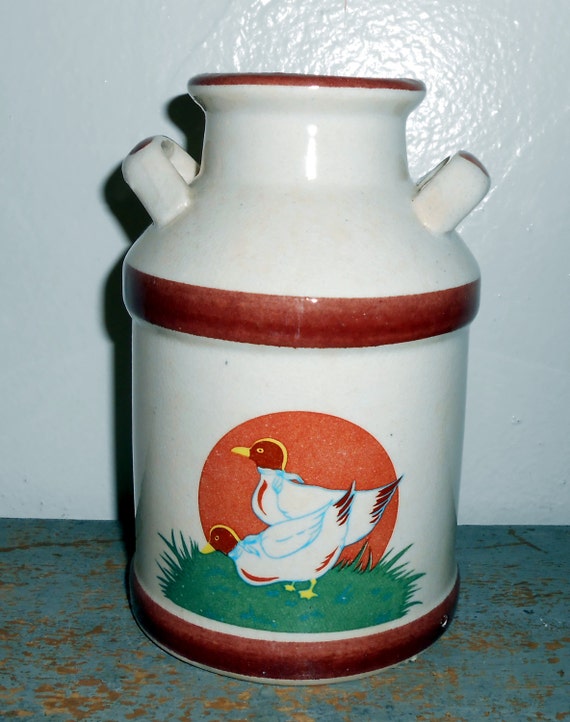 Vintage Milk Can Ceramic Ducks Geese Milk Can Jar
