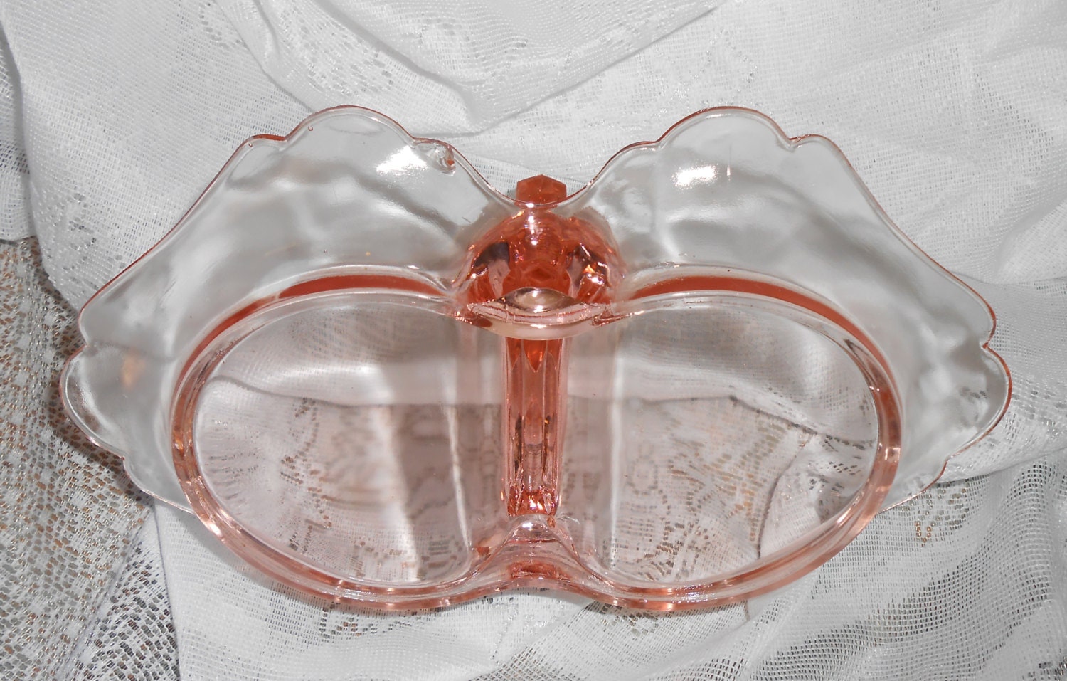 Vintage Candy Dish Pink Depression Glass Divided Dish Pink