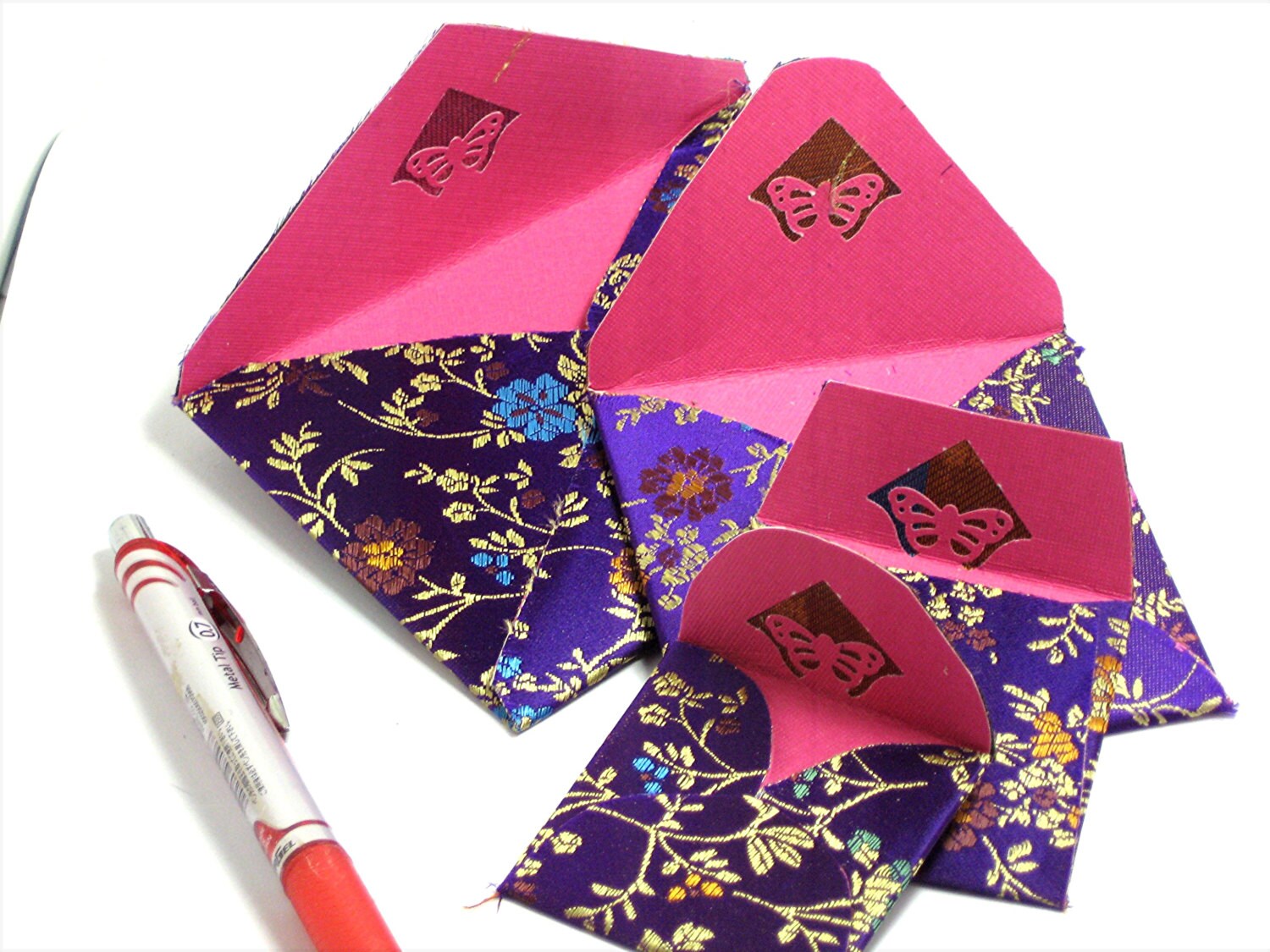4 Silk Envelopes UNIQUE Purple Fabric Envelopes Hand Crafted