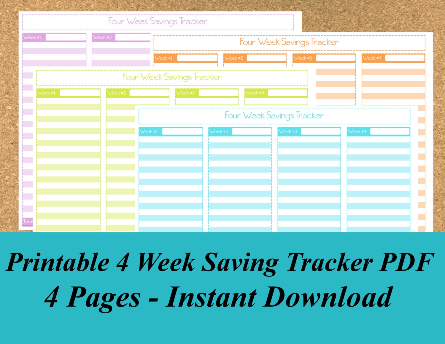 INSTANT DOWNLOAD Printable 4 Week Savings Tracker PDF 4 Pages
