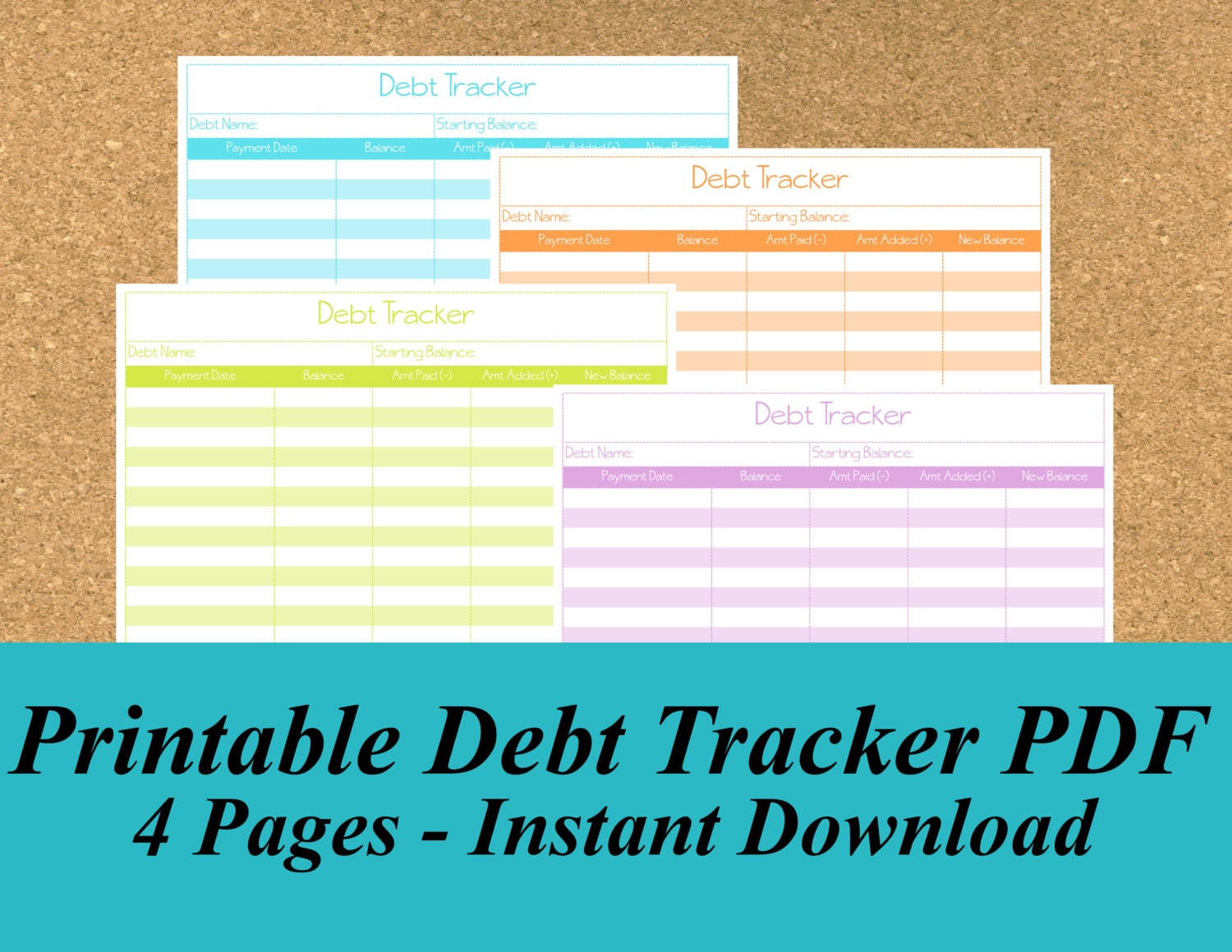 INSTANT DOWNLOAD Printable Debt Tracker PDF 4 Pages