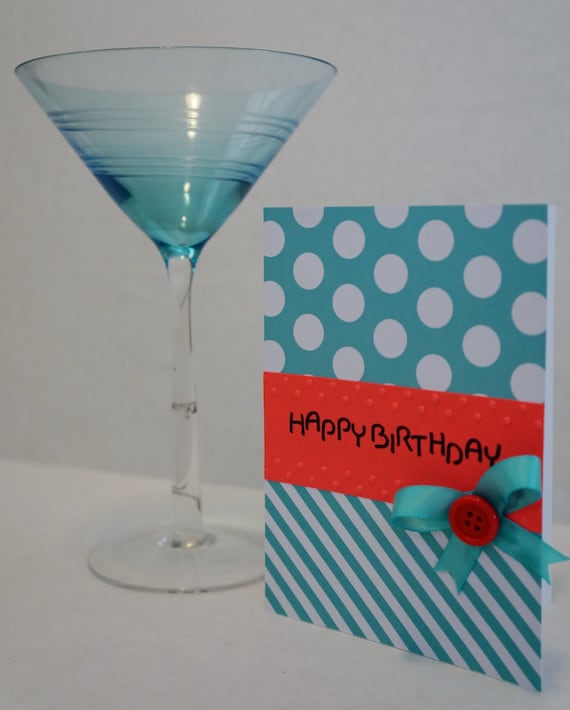 Aqua and Coral Happy Birthday Card