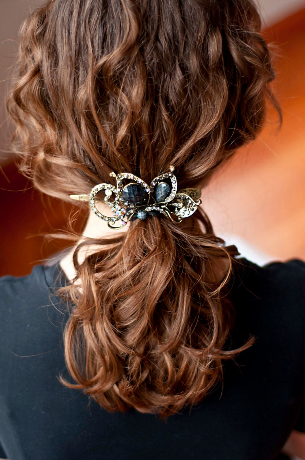 Charcoal Vintage Butterfly Wing Hair Clip Wedding by TreenaBean