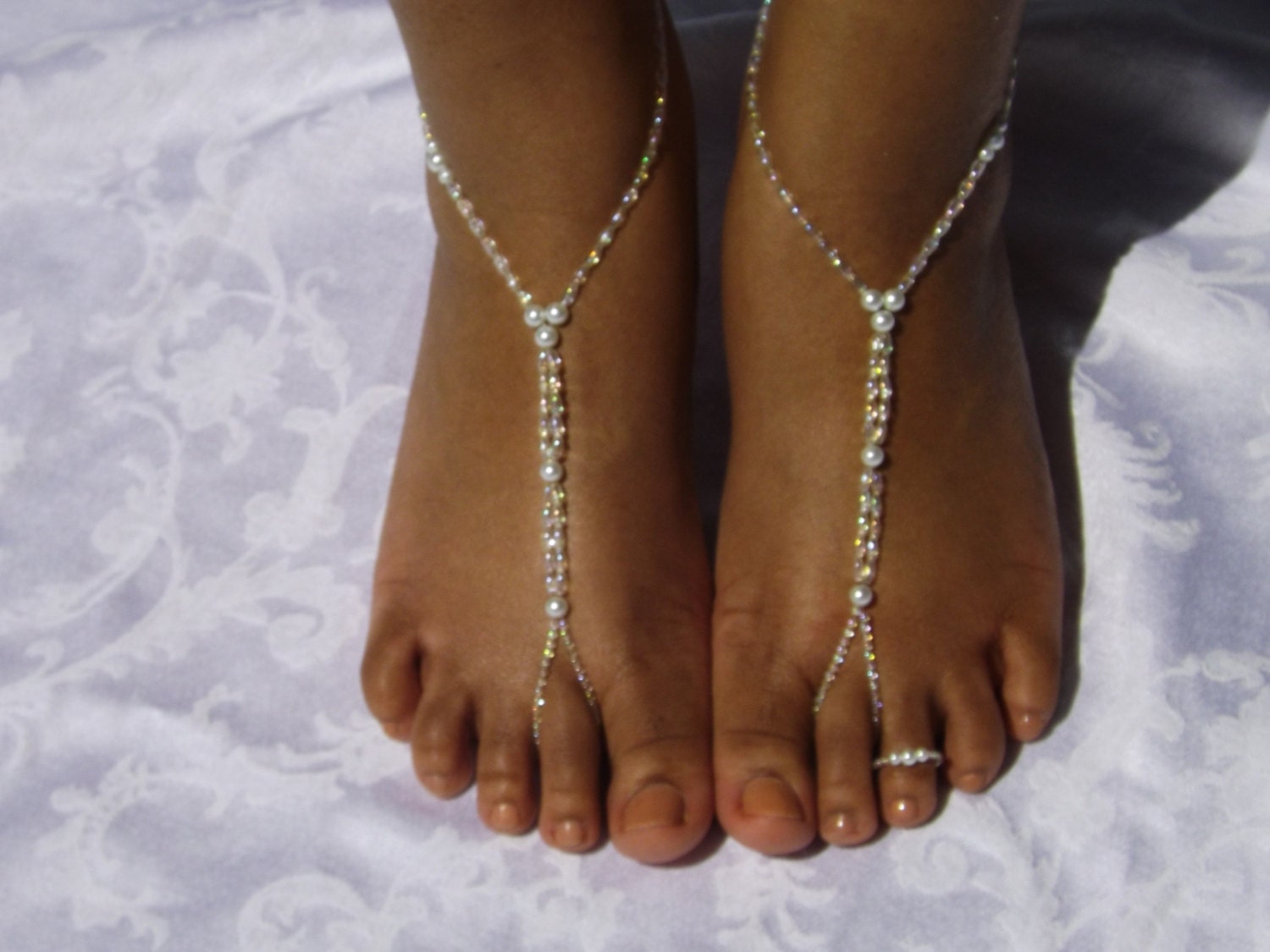 Pearl Women Foot Jewelry White Flower Girl Barefoot Sandles