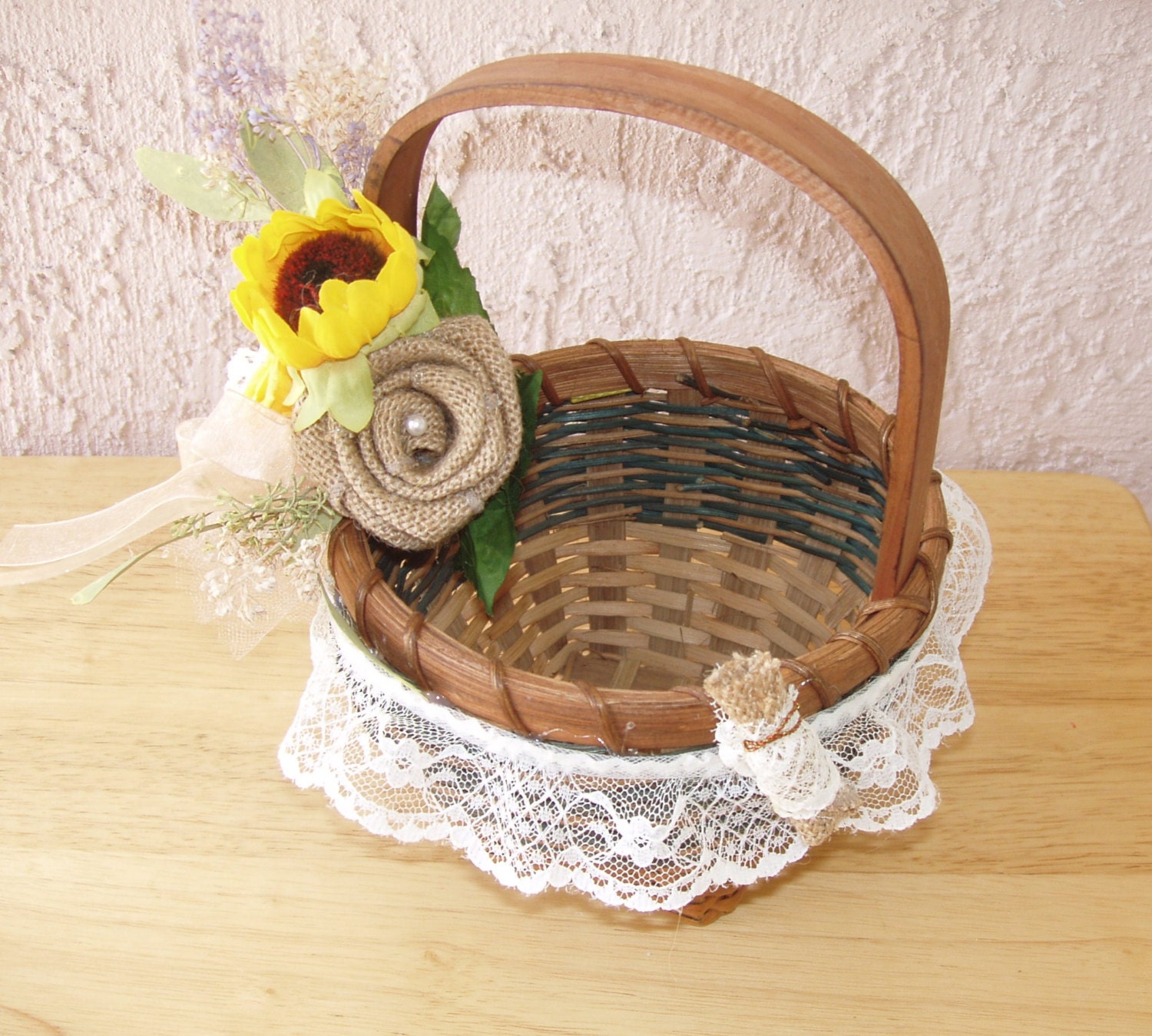 Flower Girl Basket Country Sunflower and Burlap Western