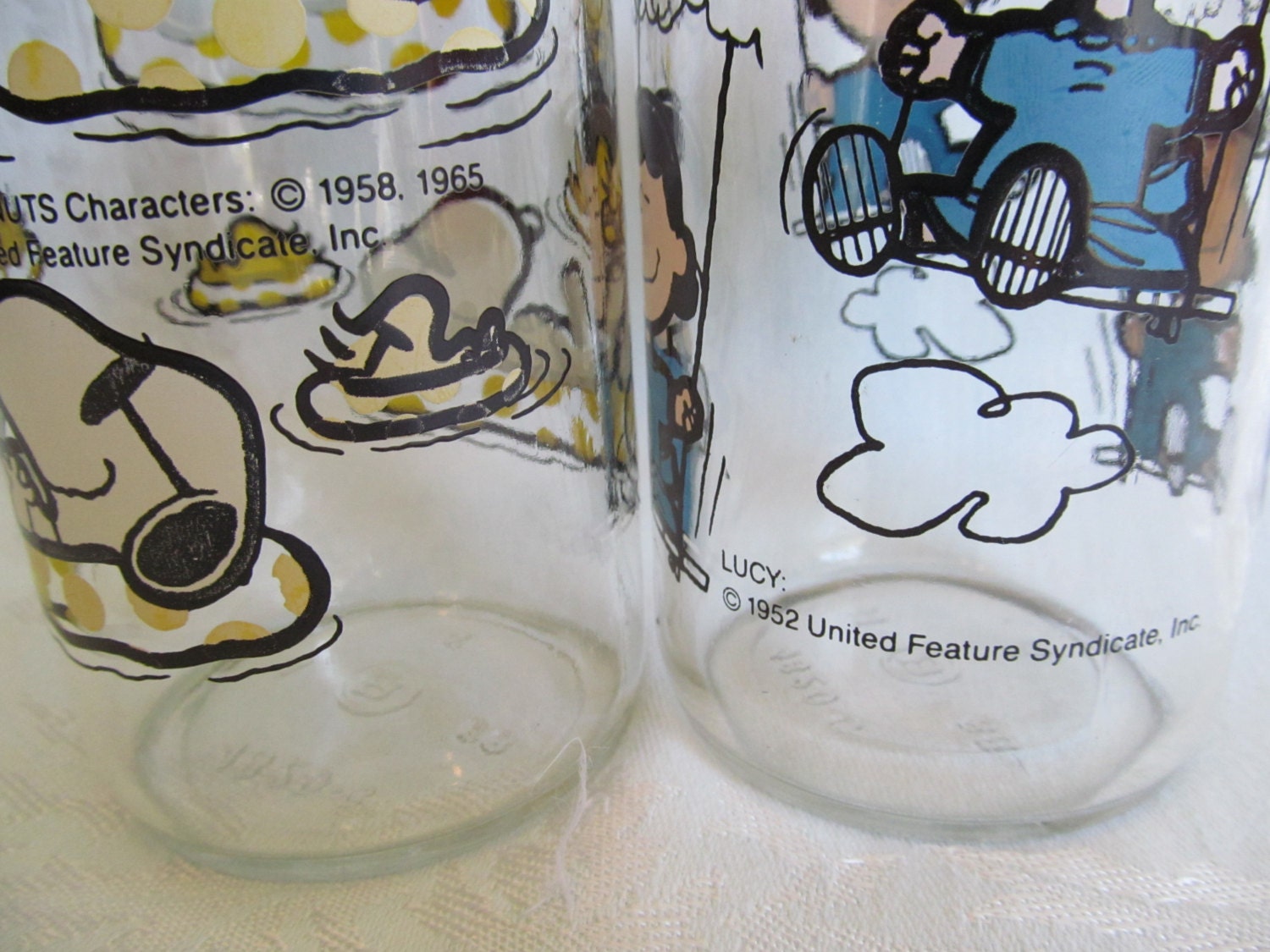 Vintage Peanuts Jelly Jar Glasses Snoopy and Lucy