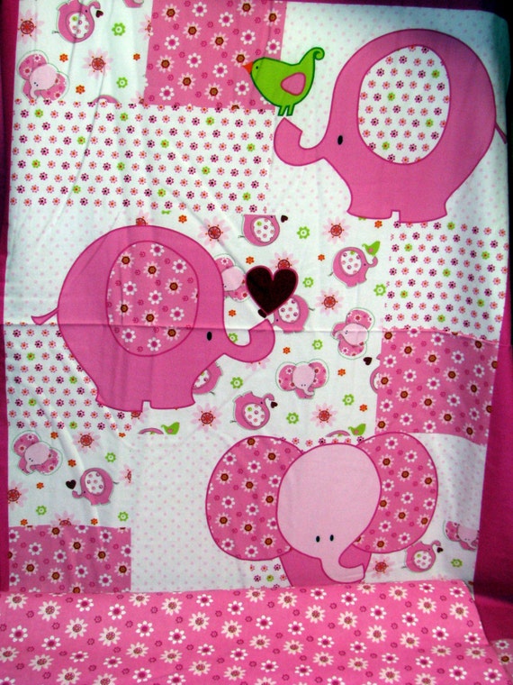 Flannel Panel Bundle Pink Elephant flannel fabric quilt top