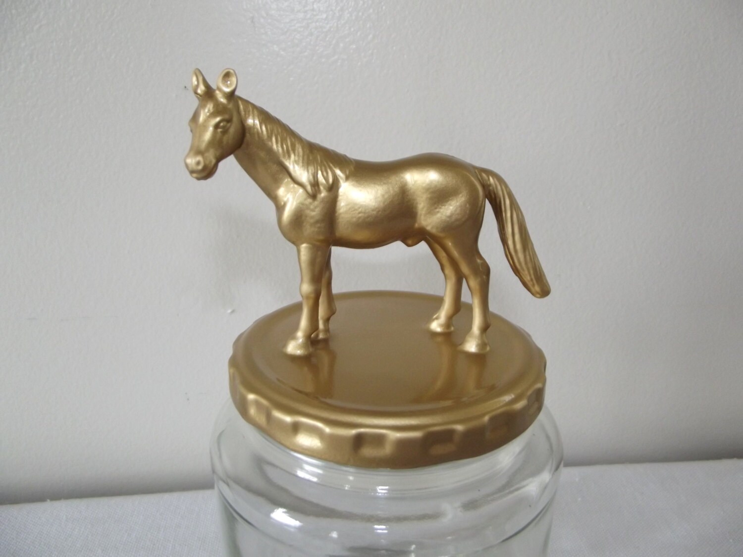 Large Recycled Glass Jar Horse in Metallic Gold