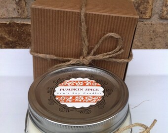 Wedding candle favor 100% Soy candle 8 Oz Pumpkin Spice Wide mouth mason jar candle- great for bridal showers and baby showers too