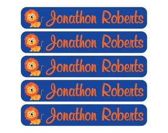 72 Skinny Daycare Labels, Dishwasher Safe, Waterproof Labels - Long Skinny - Lion